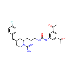 CC(=O)c1cc(NC(=O)NCCC[C@H]2C[C@H](Cc3ccc(F)cc3)CCN2C(=N)N)cc(C(C)=O)c1 ZINC000036093274