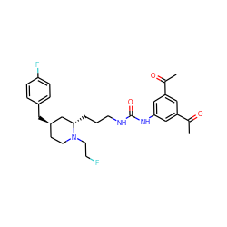 CC(=O)c1cc(NC(=O)NCCC[C@H]2C[C@H](Cc3ccc(F)cc3)CCN2CCF)cc(C(C)=O)c1 ZINC000036093271