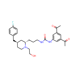 CC(=O)c1cc(NC(=O)NCCC[C@H]2C[C@H](Cc3ccc(F)cc3)CCN2CCO)cc(C(C)=O)c1 ZINC000036093268