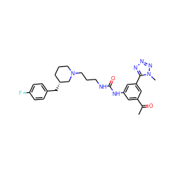 CC(=O)c1cc(NC(=O)NCCCN2CCC[C@@H](Cc3ccc(F)cc3)C2)cc(-c2nnnn2C)c1 ZINC000029396122