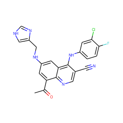 CC(=O)c1cc(NCc2c[nH]cn2)cc2c(Nc3ccc(F)c(Cl)c3)c(C#N)cnc12 ZINC000014977373