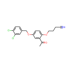 CC(=O)c1cc(OCc2ccc(Cl)c(Cl)c2)ccc1OCCCC#N ZINC000028222896