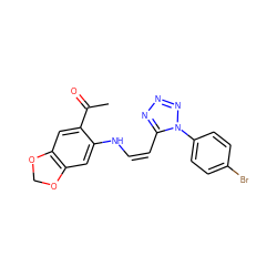 CC(=O)c1cc2c(cc1N/C=C\c1nnnn1-c1ccc(Br)cc1)OCO2 ZINC000100972430