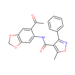 CC(=O)c1cc2c(cc1NC(=O)c1c(-c3ccccc3)noc1C)OCO2 ZINC000003459495