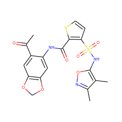 CC(=O)c1cc2c(cc1NC(=O)c1sccc1S(=O)(=O)Nc1onc(C)c1C)OCO2 ZINC000013815752