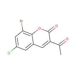 CC(=O)c1cc2cc(Cl)cc(Br)c2oc1=O ZINC000072116316