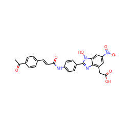 CC(=O)c1ccc(/C=C/C(=O)Nc2ccc(-c3nc4c(CC(=O)O)cc([N+](=O)[O-])cc4n3O)cc2)cc1 ZINC000049110747