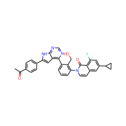 CC(=O)c1ccc(-c2cc3c(-c4cccc(-n5ccc6cc(C7CC7)cc(F)c6c5=O)c4CO)ncnc3[nH]2)cc1 ZINC000299869698