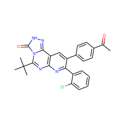 CC(=O)c1ccc(-c2cc3c(nc2-c2ccccc2Cl)nc(C(C)(C)C)n2c(=O)[nH]nc32)cc1 ZINC000040876691