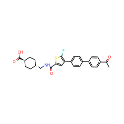 CC(=O)c1ccc(-c2ccc(-c3cc(C(=O)NC[C@H]4CC[C@H](C(=O)O)CC4)sc3F)cc2)cc1 ZINC000253995068