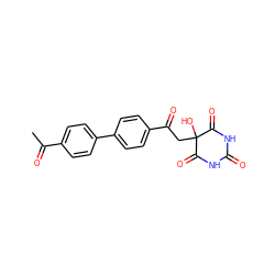 CC(=O)c1ccc(-c2ccc(C(=O)CC3(O)C(=O)NC(=O)NC3=O)cc2)cc1 ZINC000095572931