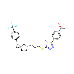 CC(=O)c1ccc(-c2nnc(SCCCN3CC[C@]4(C[C@@H]4c4ccc(C(F)(F)F)cc4)C3)n2C)cc1 ZINC001772634011