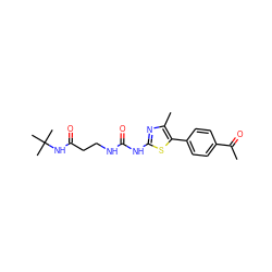 CC(=O)c1ccc(-c2sc(NC(=O)NCCC(=O)NC(C)(C)C)nc2C)cc1 ZINC000043169747