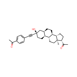 CC(=O)c1ccc(C#C[C@@]2(O)CC[C@H]3[C@H](CC[C@H]4[C@@H]5CC[C@H](C(C)=O)[C@@]5(C)CC[C@H]34)C2)cc1 ZINC000003929339