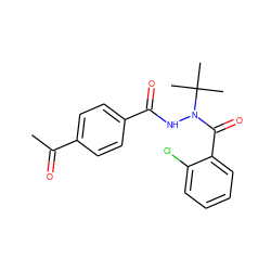 CC(=O)c1ccc(C(=O)NN(C(=O)c2ccccc2Cl)C(C)(C)C)cc1 ZINC000103176790