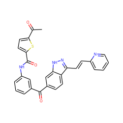 CC(=O)c1ccc(C(=O)Nc2cccc(C(=O)c3ccc4c(/C=C/c5ccccn5)n[nH]c4c3)c2)s1 ZINC000167438541