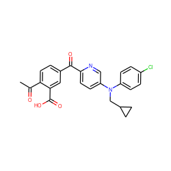 CC(=O)c1ccc(C(=O)c2ccc(N(CC3CC3)c3ccc(Cl)cc3)cn2)cc1C(=O)O ZINC000149604718