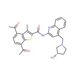 CC(=O)c1ccc(C(C)=O)c2c(C)c(C(=O)Nc3cc(CN4CC[C@H](O)C4)c4ccccc4n3)sc12 ZINC001772616355