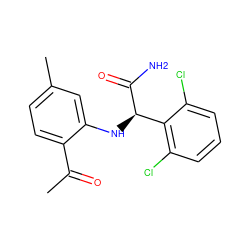 CC(=O)c1ccc(C)cc1N[C@@H](C(N)=O)c1c(Cl)cccc1Cl ZINC000000598073