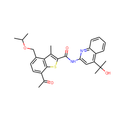 CC(=O)c1ccc(COC(C)C)c2c(C)c(C(=O)Nc3cc(C(C)(C)O)c4ccccc4n3)sc12 ZINC001772650004