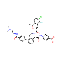 CC(=O)c1ccc(Cl)c(F)c1/C=C/C(=O)N1CCc2c(-c3ccc(C(=O)NCCN(C)C)cc3)cccc2[C@@H]1C(=O)Nc1ccc(C(=O)O)cc1 ZINC000224068492