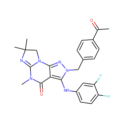 CC(=O)c1ccc(Cn2nc3c(c2Nc2ccc(F)c(F)c2)C(=O)N(C)C2=NC(C)(C)CN23)cc1 ZINC000219139639