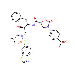 CC(=O)c1ccc(N2C[C@@H](C(=O)N[C@@H](Cc3ccccc3)[C@H](O)CN(CC(C)C)S(=O)(=O)c3ccc4ncsc4c3)OC2=O)cc1 ZINC000072136408