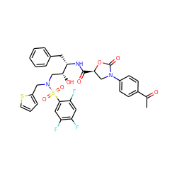 CC(=O)c1ccc(N2C[C@@H](C(=O)N[C@@H](Cc3ccccc3)[C@H](O)CN(Cc3cccs3)S(=O)(=O)c3cc(F)c(F)cc3F)OC2=O)cc1 ZINC000049599747