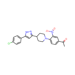 CC(=O)c1ccc(N2CCC(c3cc(-c4ccc(Cl)cc4)[nH]n3)CC2)c([N+](=O)[O-])c1 ZINC000013144204