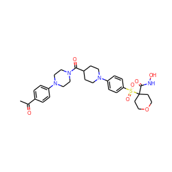 CC(=O)c1ccc(N2CCN(C(=O)C3CCN(c4ccc(S(=O)(=O)C5(C(=O)NO)CCOCC5)cc4)CC3)CC2)cc1 ZINC000049777257