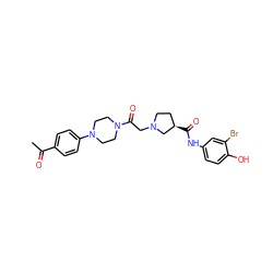 CC(=O)c1ccc(N2CCN(C(=O)CN3CC[C@@H](C(=O)Nc4ccc(O)c(Br)c4)C3)CC2)cc1 ZINC000299819726