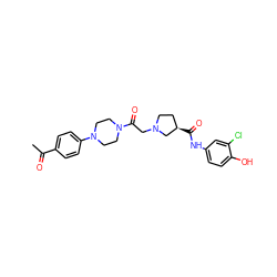 CC(=O)c1ccc(N2CCN(C(=O)CN3CC[C@@H](C(=O)Nc4ccc(O)c(Cl)c4)C3)CC2)cc1 ZINC000144969294