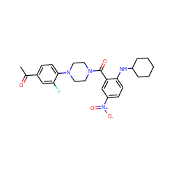 CC(=O)c1ccc(N2CCN(C(=O)c3cc([N+](=O)[O-])ccc3NC3CCCCC3)CC2)c(F)c1 ZINC000040974930