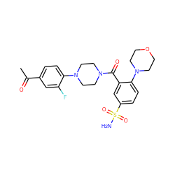 CC(=O)c1ccc(N2CCN(C(=O)c3cc(S(N)(=O)=O)ccc3N3CCOCC3)CC2)c(F)c1 ZINC000011009214