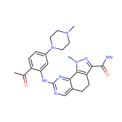 CC(=O)c1ccc(N2CCN(C)CC2)cc1Nc1ncc2c(n1)-c1c(c(C(N)=O)nn1C)CC2 ZINC000049089030