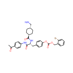 CC(=O)c1ccc(NC(=O)[C@@H](Cc2ccc(OC(=O)OCc3ccccc3Br)cc2)NC(=O)[C@H]2CC[C@H](CN)CC2)cc1 ZINC000261155350