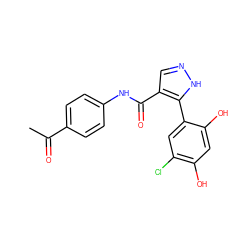 CC(=O)c1ccc(NC(=O)c2cn[nH]c2-c2cc(Cl)c(O)cc2O)cc1 ZINC000016051845