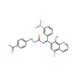 CC(=O)c1ccc(NCC(=O)N[C@@H](c2cccc([N+](=O)[O-])c2)c2cc(Cl)c3cccnc3c2O)cc1 ZINC000040913962