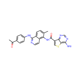 CC(=O)c1ccc(Nc2nccc3c(NC(=O)c4csc5c(N)ncnc45)c(C)ccc23)cc1 ZINC000146367352