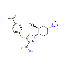 CC(=O)c1ccc(Nc2nn([C@H]3CC[C@@H](N4CCC4)C[C@@H]3C#N)cc2C(N)=O)cc1 ZINC000221188414