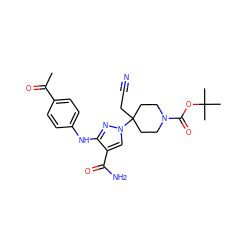 CC(=O)c1ccc(Nc2nn(C3(CC#N)CCN(C(=O)OC(C)(C)C)CC3)cc2C(N)=O)cc1 ZINC000220980981