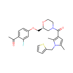 CC(=O)c1ccc(OC[C@@H]2CN(C(=O)c3cc(C)n(Cc4cccs4)c3C)CCO2)cc1F ZINC000034803632