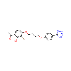 CC(=O)c1ccc(OCCCCOc2ccc(-c3nnn[nH]3)cc2)c(Br)c1O ZINC000096305492