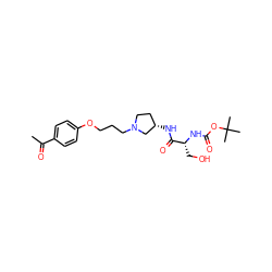 CC(=O)c1ccc(OCCCN2CC[C@H](NC(=O)[C@@H](CO)NC(=O)OC(C)(C)C)C2)cc1 ZINC000026828441