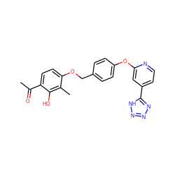 CC(=O)c1ccc(OCc2ccc(Oc3cc(-c4nnn[nH]4)ccn3)cc2)c(C)c1O ZINC000035901666