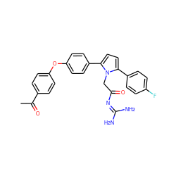 CC(=O)c1ccc(Oc2ccc(-c3ccc(-c4ccc(F)cc4)n3CC(=O)N=C(N)N)cc2)cc1 ZINC000029039964