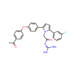 CC(=O)c1ccc(Oc2ccc(-c3ccc(-c4cccc(F)c4)n3CC(=O)N=C(N)N)cc2)cc1 ZINC000029039717