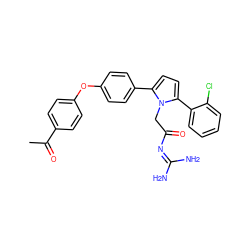 CC(=O)c1ccc(Oc2ccc(-c3ccc(-c4ccccc4Cl)n3CC(=O)N=C(N)N)cc2)cc1 ZINC000014962112