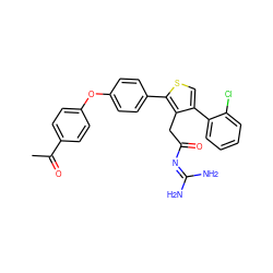 CC(=O)c1ccc(Oc2ccc(-c3scc(-c4ccccc4Cl)c3CC(=O)N=C(N)N)cc2)cc1 ZINC000028826079