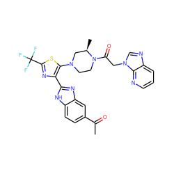 CC(=O)c1ccc2[nH]c(-c3nc(C(F)(F)F)sc3N3CCN(C(=O)Cn4cnc5cccnc54)[C@H](C)C3)nc2c1 ZINC000143609498